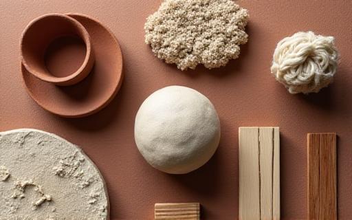 Raw materials transformed into art on a rustic table